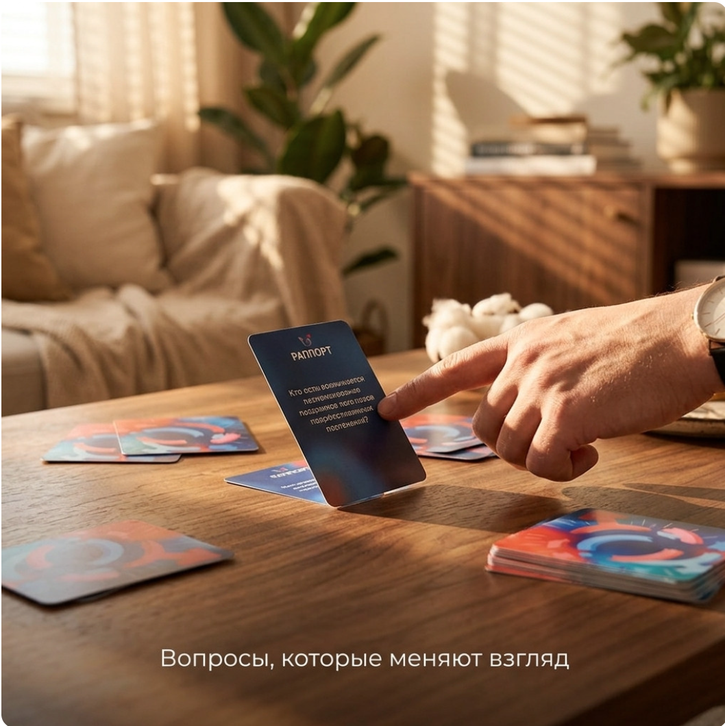 Игровая карта «Раппóрт» на столе во время психологической игры